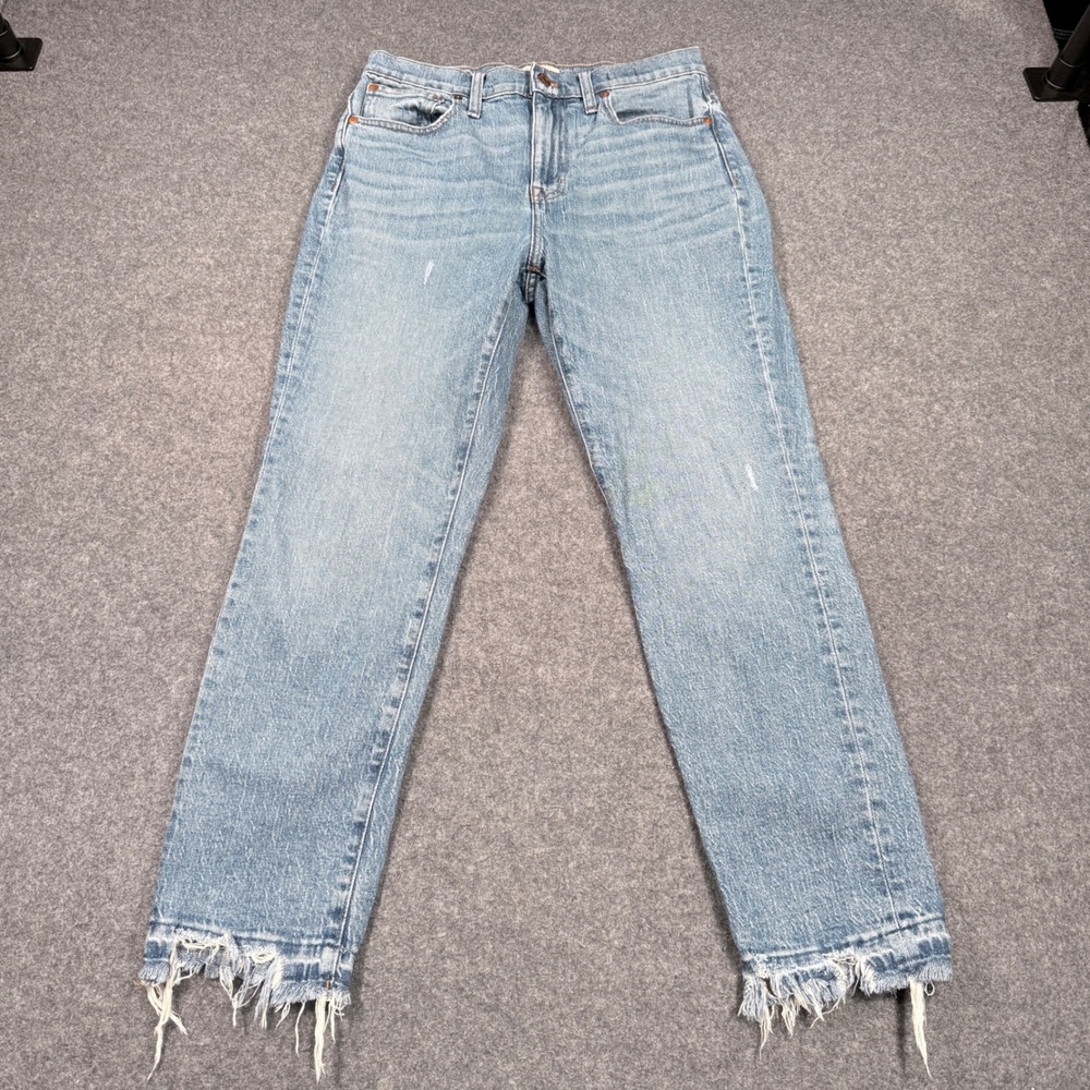 Madwell High-Rise Slim Boyjean Light Wash Distressed Frayed Hem Denim Size 26